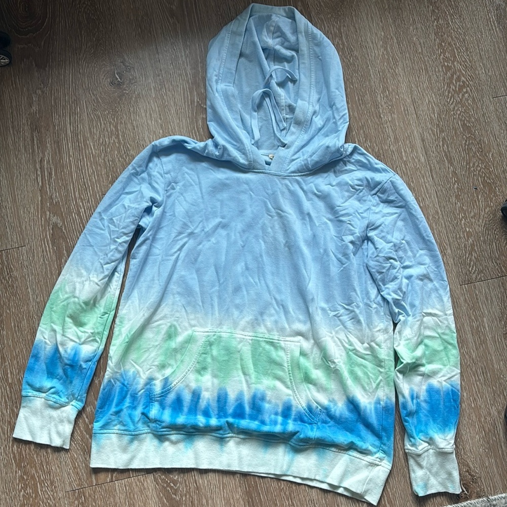 new! Jane & Delancey blue & green french terry tie dye hoodie/sweatshirt, medium